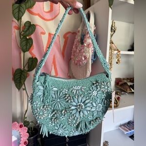 Floral Beaded Bag - Mint Green